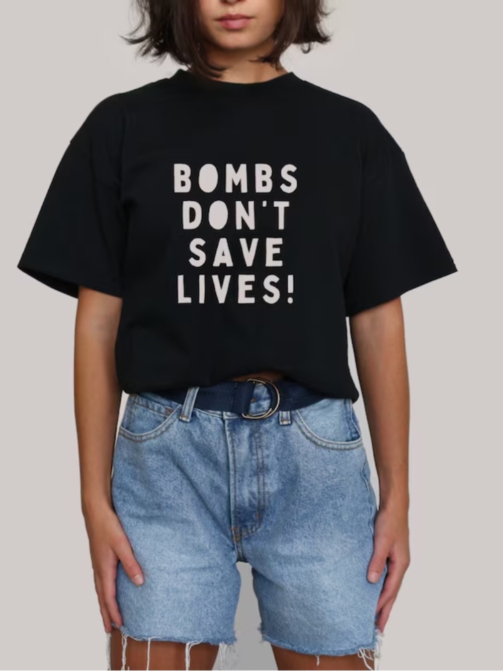 Women’s Black Stop War Shirt, Bombs Don’t Save Live, Protest War Tee For Unisex